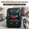HOMCOM Recliner Massage Armchair with Heat Oversized Swivel Rocker with Footrest Remote and Side Pockets Black