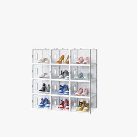 White Large 12PCS 36x28x21cm Shoebox, Plastic Mesh, Free Combination (Color: White)
