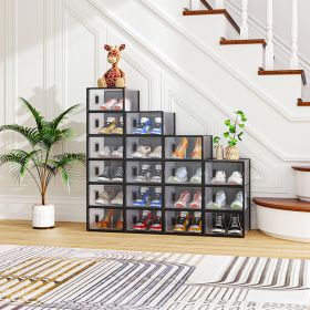 Black Small 18PCS 33x23x14cm Shoebox, Plastic, Grid, Free Combination (Color: Black)