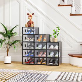 Black Small, 12PCS 33x23x14cm Shoebox, Plastic, Grid, Free Combination (Color: Black)