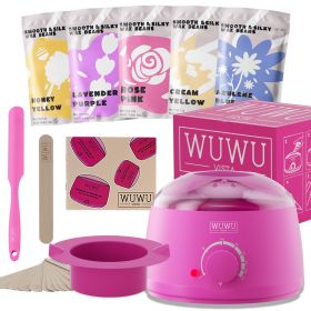 Waxing Kit 19 Items, WUWUVISTA Hair Removal Wax Kit With Wax Melt Warmer Waxing Beads For Face, Brazilian, Full Body, Bikini Suitable For Plugs Of Ame (Option: Pinkish purple-EU Plug)