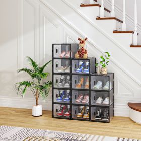 Black Medium 12PCS Shoe Box Plastic Mesh Free Combination (Option: Sleek black)