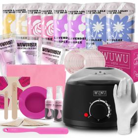 Waxing Kit WUWUVISTA 69 Items Hair Removal Wax Kit With Wax Warmer Waxing Beads For Face, Brazilian, Full Body, Bikini, Sensitiive Skin Skin Suitable (Option: Black-EU Plug)