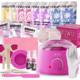 Waxing Kit WUWUVISTA 69 Items Hair Removal Wax Kit With Wax Warmer Waxing Beads For Face, Brazilian, Full Body, Bikini, Sensitiive Skin Skin Suitable (Option: Pinkish purple-EU Plug)