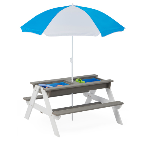 3-in-1 Outdoor Wooden Picnic Table For Kids With Umbrella 3-in-1 Outdoor Wooden Picnic Table For Kids With Umbrella