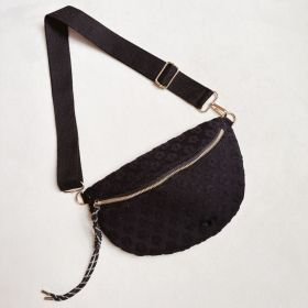 Embossed Daisy Blossom Belt Sling Bag (Color: Black)