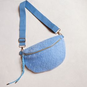 Embossed Daisy Blossom Belt Sling Bag (Color: Blue)