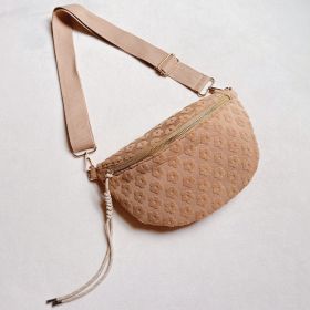 Embossed Daisy Blossom Belt Sling Bag (Color: Taupe)