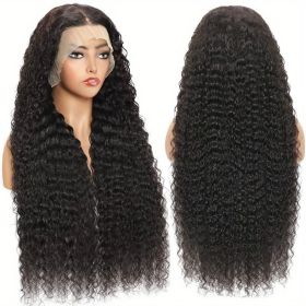 Density Brazilian Virgin Human Hair Deep Curly Lace Front Wigs Transparent HD 13x4 Lace Frontal Wigs Deep Wave 100% Real Human Hair Wigs Remy Pre (Color: Black, Hair Length: 40inch)