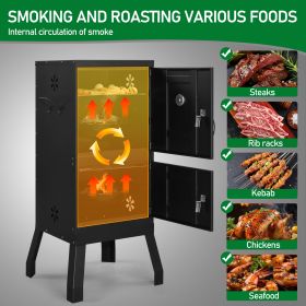 Black Double Door Smoked Vertical Iron Carbon Oven With Upper And Lower Doors (Color: Black)