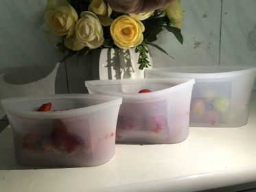 3pcs Reusable Silicone Food Storage Bags, Sandwich Snack Bags Zip Container Safe (Color: White)
