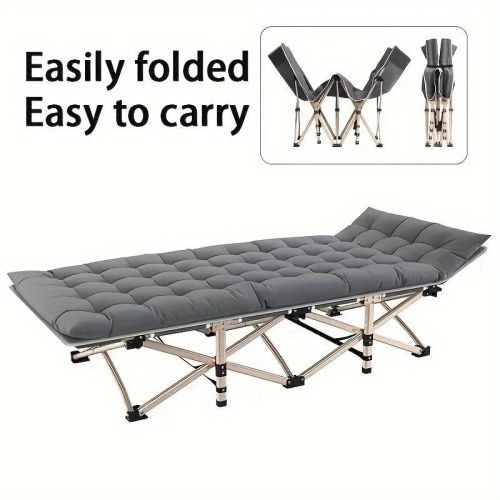 Grey Folding Camping Bed, Heavy Duty Rollaway Bed With Carrying Bag, Suitable For Travel Camp Office, RV Travel Rollaway Bed