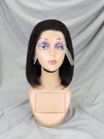 13x4 LACE WIG Human Hair Lace Front Bob Wigs Short Straight Style Transparent  Lace Raw Brazilian For Black Women (Option: Black-13x4 12Inches)